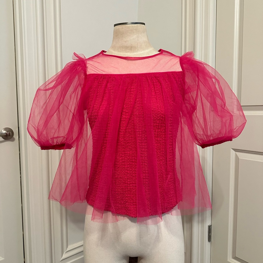 Anthropologie Hot Pink Tulle Top